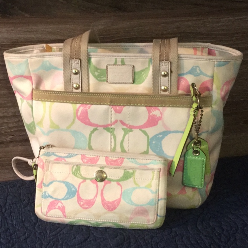 Vintage Coach bag + wristlet set gold hardware CCC